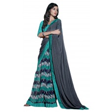 Triveni Stylish Green Colored Printed Faux Georgette Saree